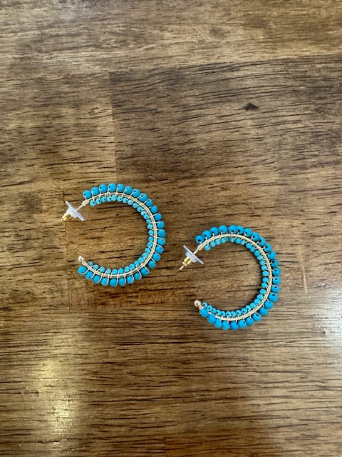 Turquoise Beaded Hoop Earrings