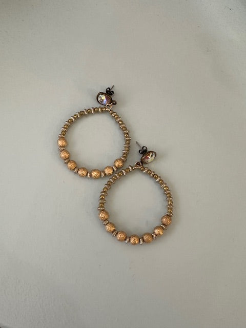 Gold Textured Drop Hoop Earrings