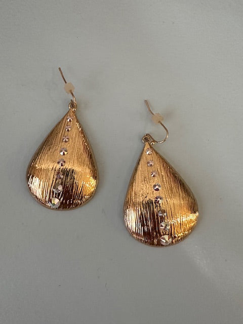 Gold Teardrop Iridescent Rhinestone Earrings